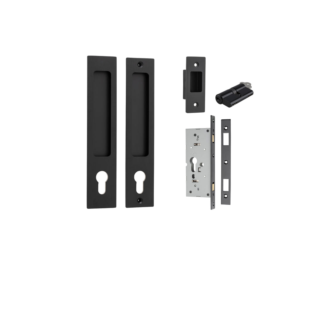 Rectangular Sliding Door Pull Entrance Kit with High Security Lock Matt Black