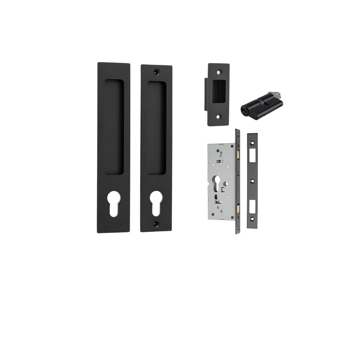 Rectangular Sliding Door Pull Entrance Kit with High Security Lock Matt Black