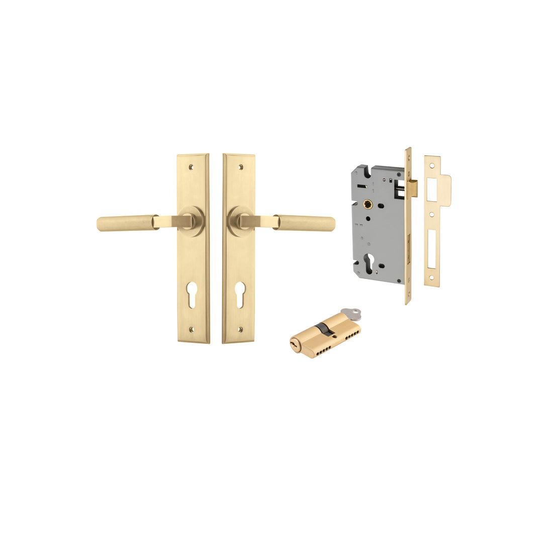 Brunswick Lever - Chamfered Backplate Entrance Kit with High Security Lock Brushed Gold PVD