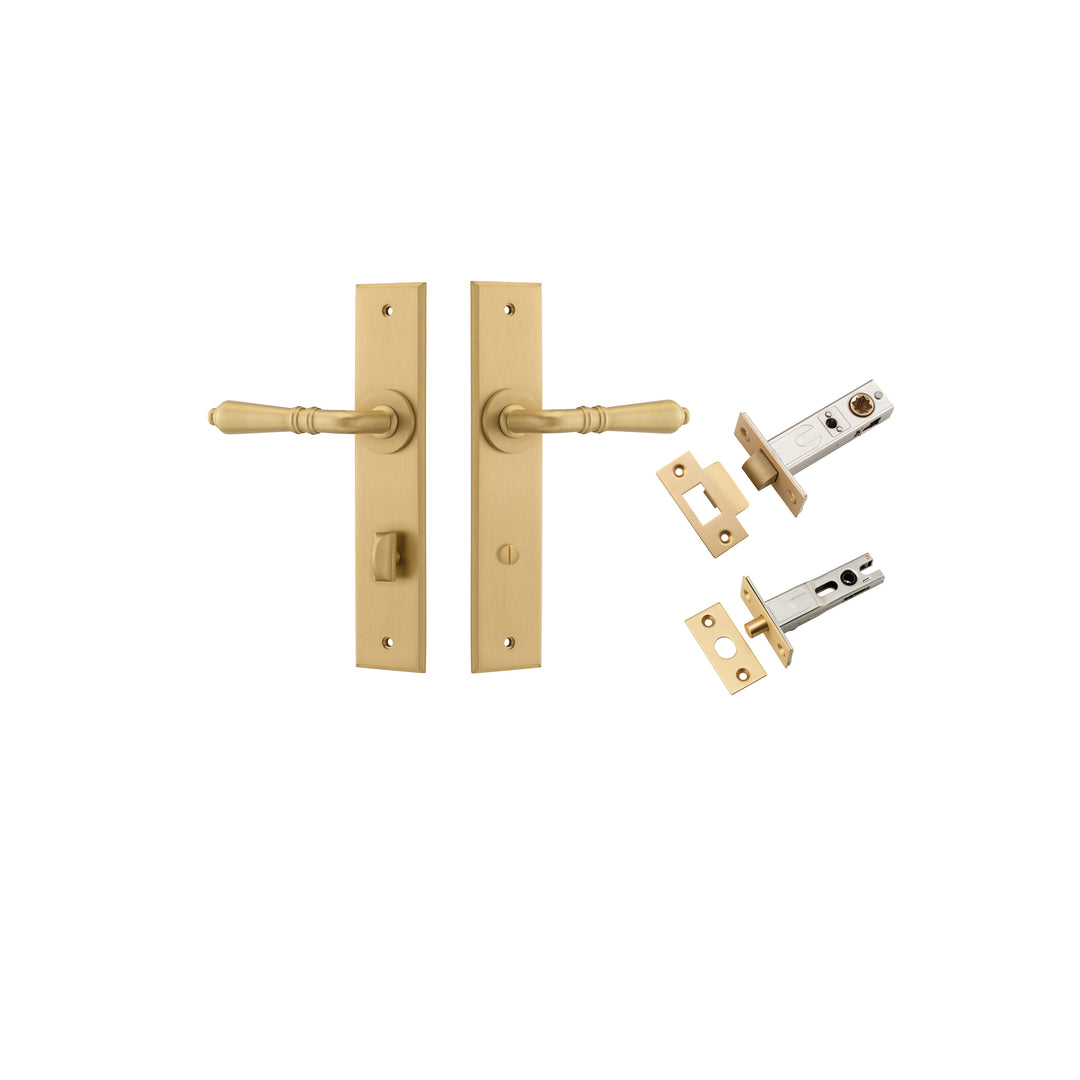 Sarlat Lever - Chamfered Backplate Privacy Kit with Privacy Turn Brushed Brass