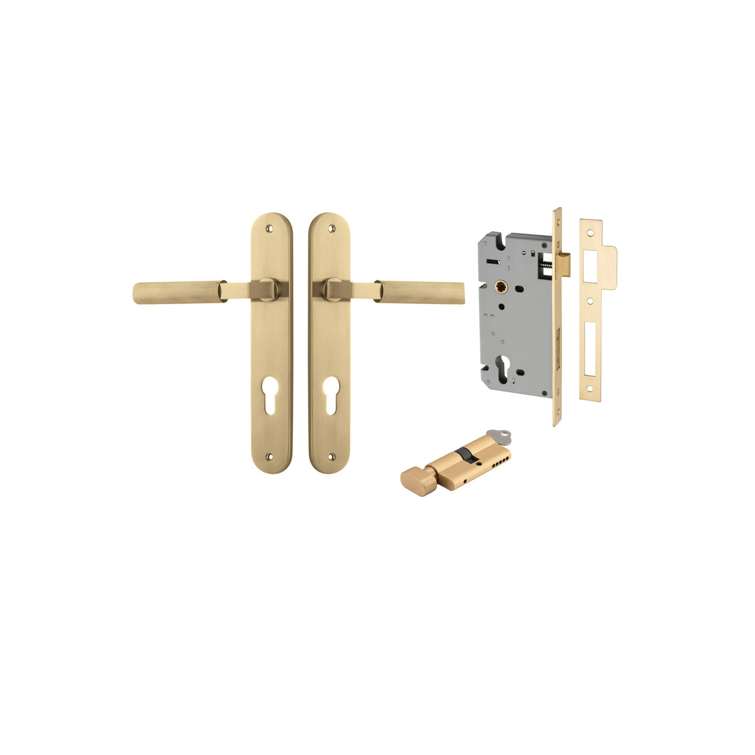 Brunswick Lever - Oval Backplate Entrance Kit with High Security Lock Brushed Gold PVD