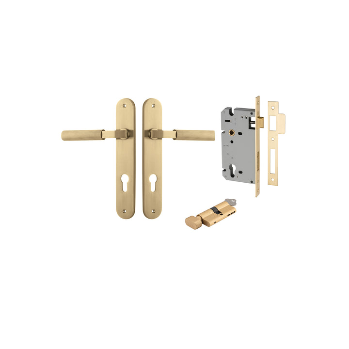 Brunswick Lever - Oval Backplate Entrance Kit with High Security Lock Brushed Gold PVD