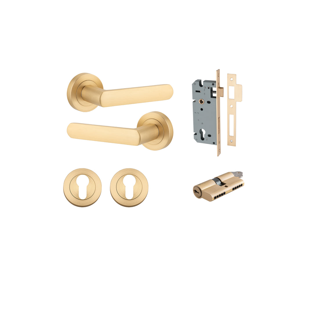 Osaka Lever - Round Rose Entrance Kit with Separate High Security Lock Brushed Brass