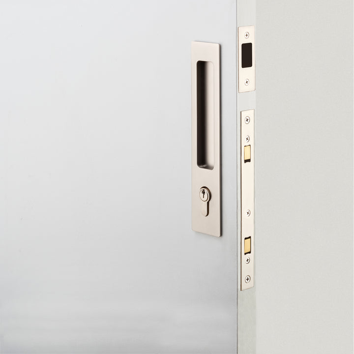 Rectangular Sliding Door Pull Entrance Kit with High Security Lock Satin Nickel