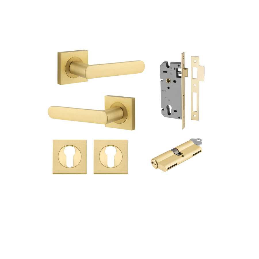 Osaka Lever - Square Rose Entrance Kit with Separate High Security Lock Brushed Gold PVD