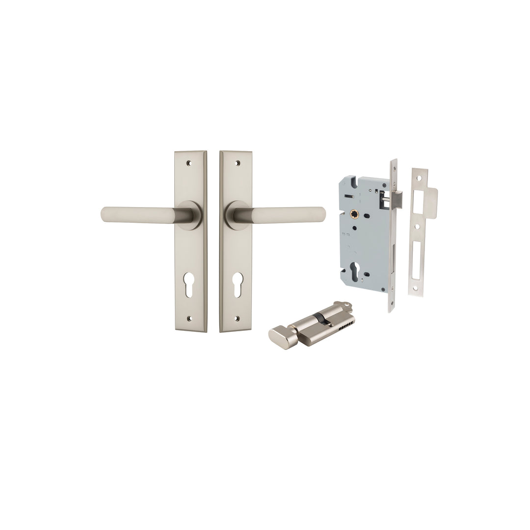 Osaka Lever - Chamfered Backplate Entrance Kit with High Security Lock Satin Nickel