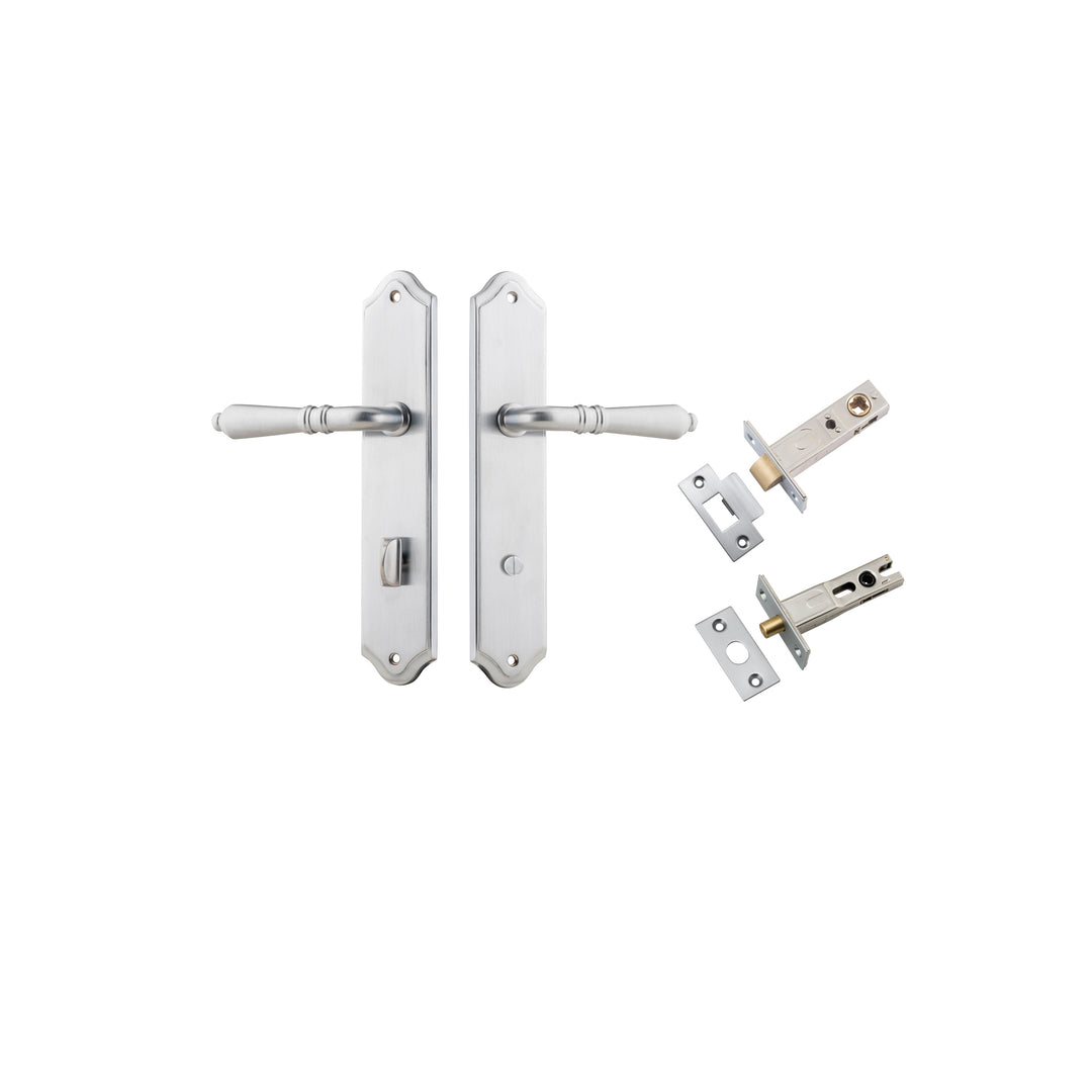 Sarlat Lever - Shouldered Backplate Privacy Kit with Privacy Turn Brushed Chrome