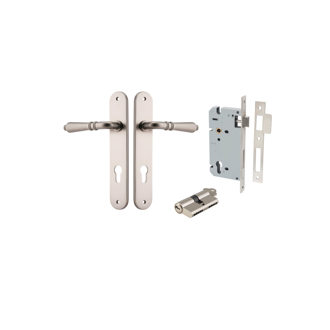 Sarlat Lever - Oval Backplate Entrance Kit with High Security Lock Satin Nickel