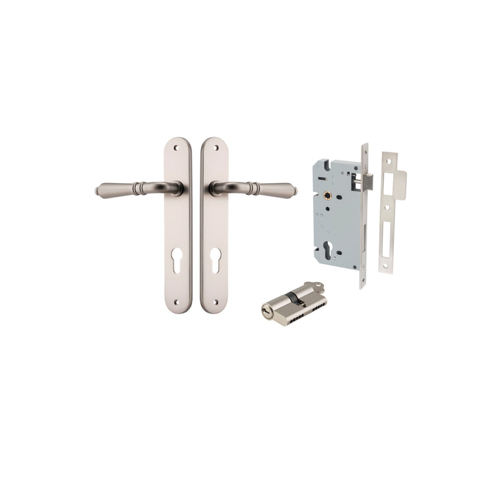 Sarlat Lever - Oval Backplate Entrance Kit with High Security Lock Satin Nickel