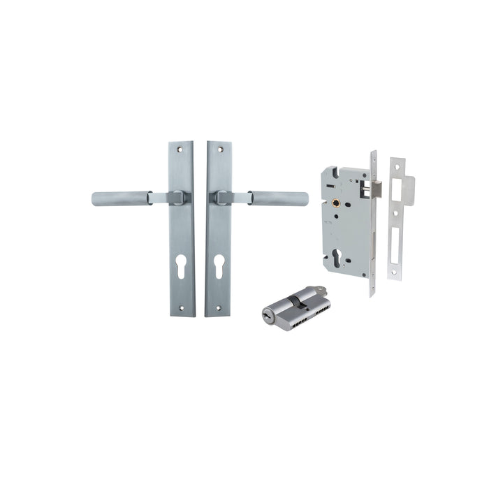 Brunswick Lever - Rectangular Backplate Entrance Kit with High Security Lock Brushed Chrome