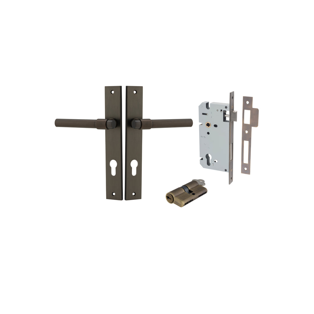 Helsinki Lever - Rectangular Backplate Entrance Kit with High Security Lock Signature Brass