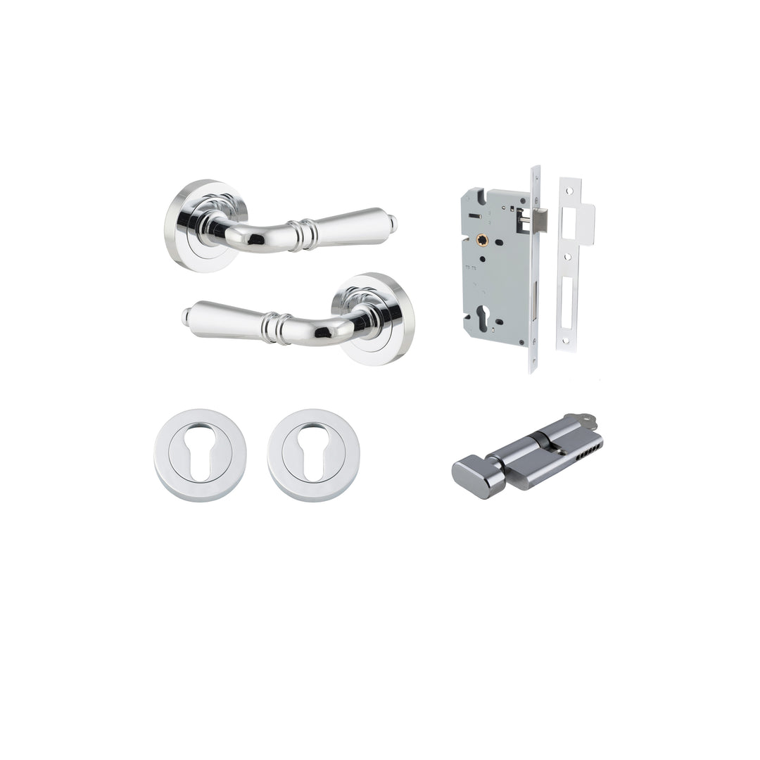 Sarlat Lever - Round Rose Entrance Kit with Separate High Security Lock Polished Chrome