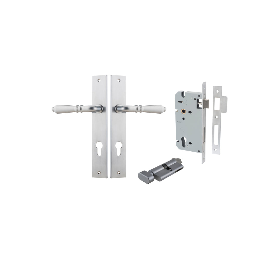 Sarlat Lever - Rectangular Backplate Entrance Kit with High Security Lock Brushed Chrome