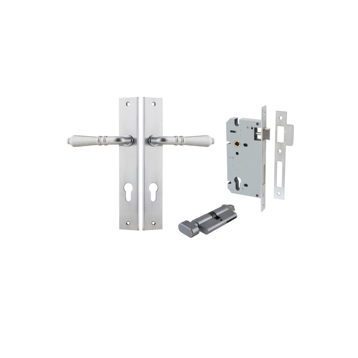 Sarlat Lever - Rectangular Backplate Entrance Kit with High Security Lock Brushed Chrome