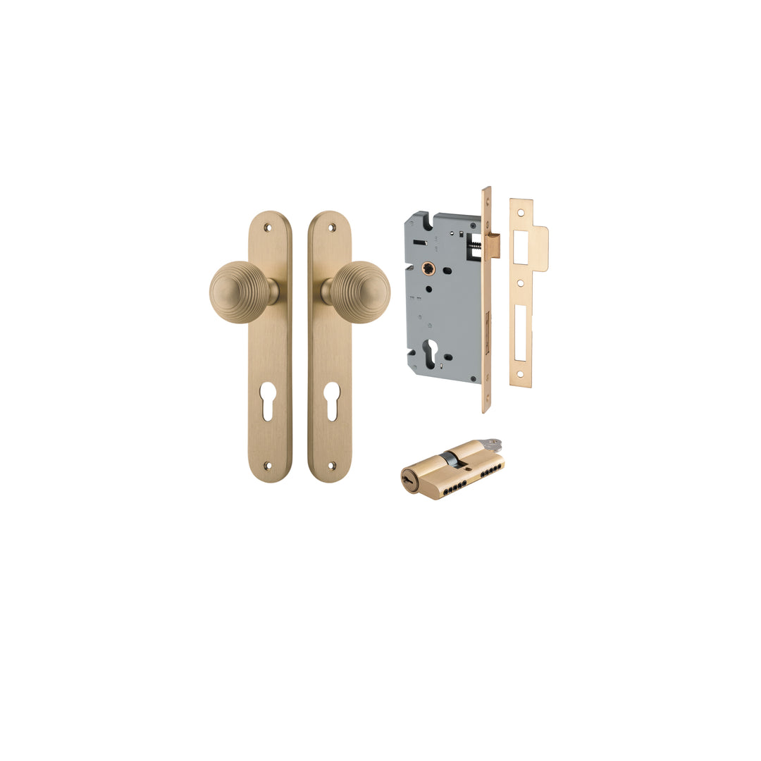 Guildford Knob - Oval Backplate Entrance Kit with High Security Lock Brushed Brass