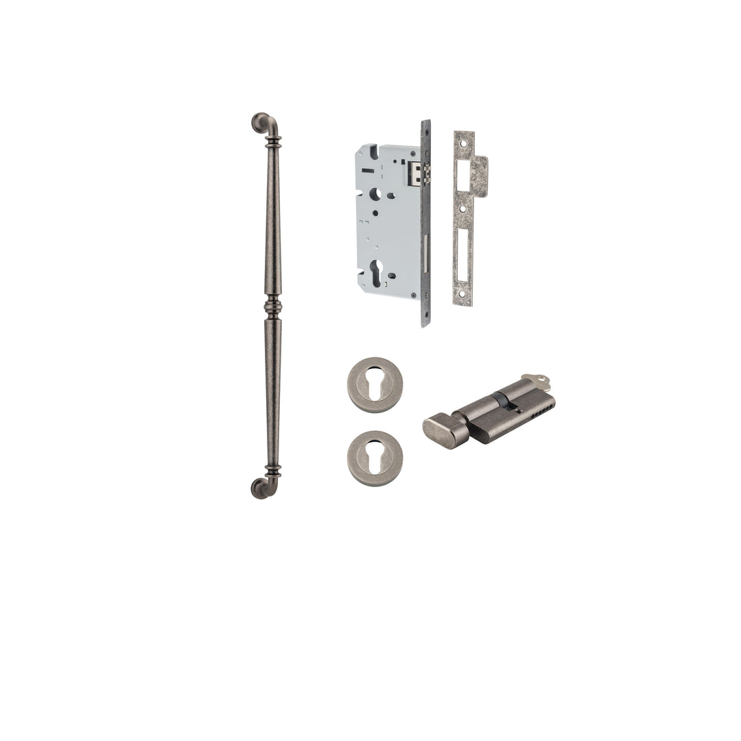 Sarlat Pull Handle - 600mm Entrance Kit with Separate High Security Lock Distressed Nickel