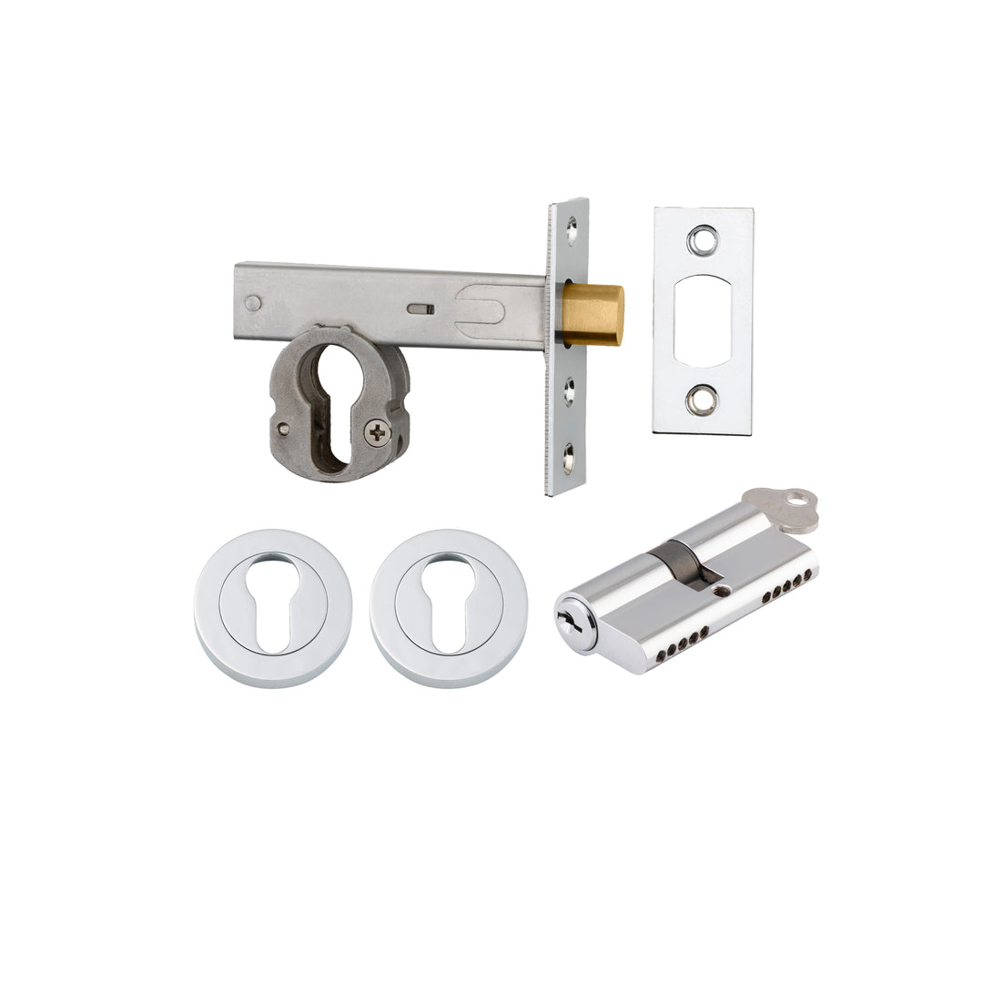 Euro Mortice Deadbolt Kit - 60mm Backset with Round Euro Escutcheon Key/Key Polished Chrome
