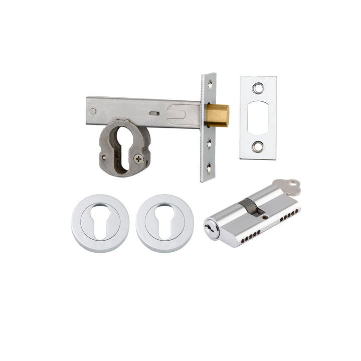 Euro Mortice Deadbolt Kit - 60mm Backset with Round Euro Escutcheon Key/Key Polished Chrome