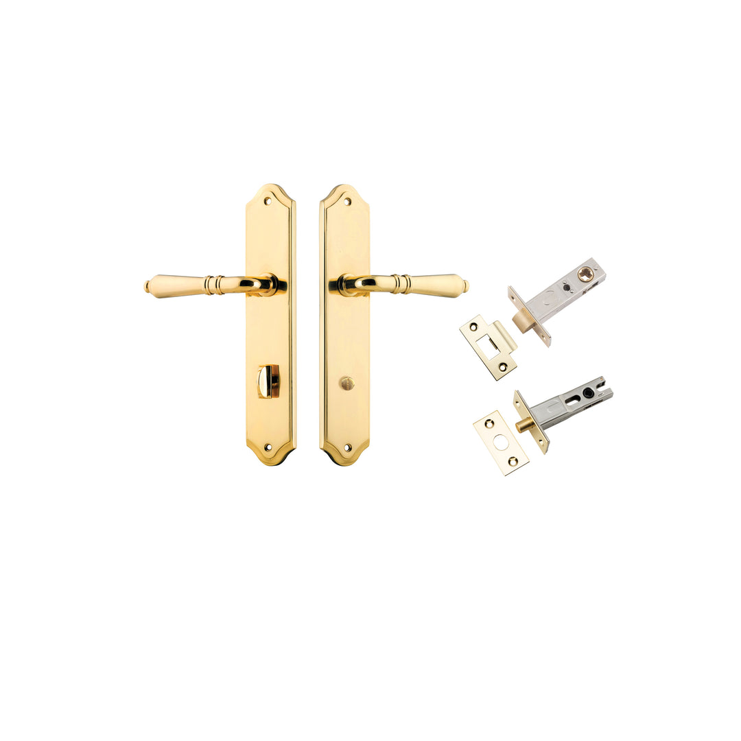 Sarlat Lever - Shouldered Backplate Privacy Kit with Privacy Turn Polished Brass