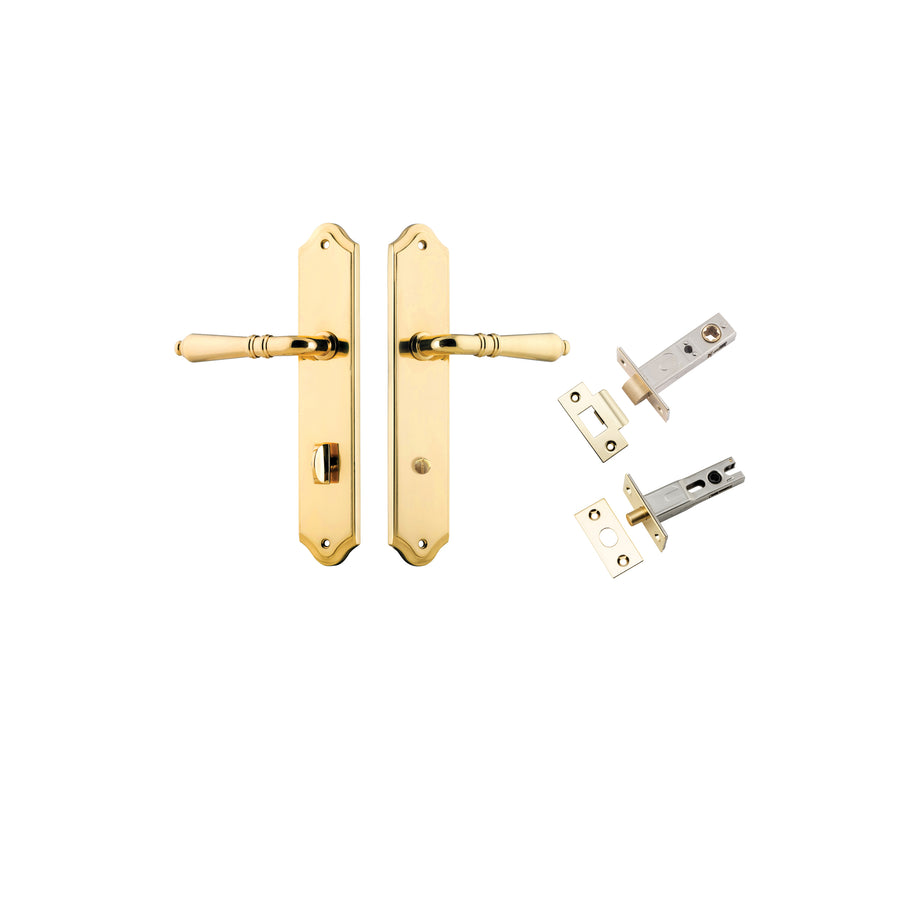 Sarlat Lever - Shouldered Backplate Privacy Kit with Privacy Turn Polished Brass