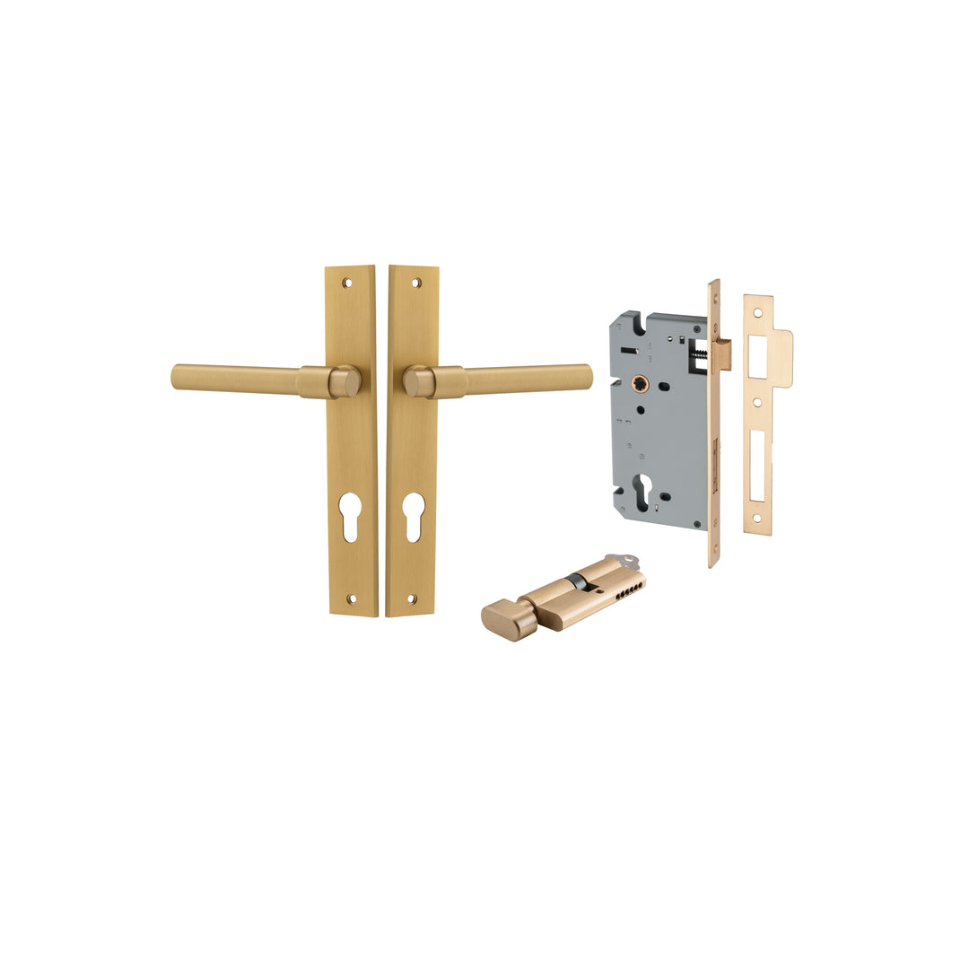 Helsinki Lever - Rectangular Backplate Entrance Kit with High Security Lock Brushed Brass