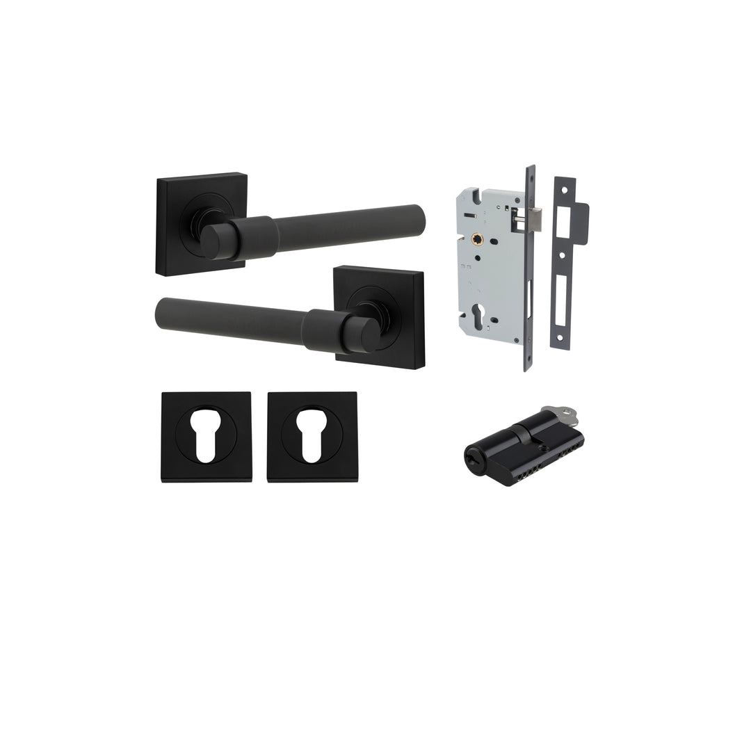 Helsinki Lever - Square Rose Entrance Kit with Separate High Security Lock Matt Black
