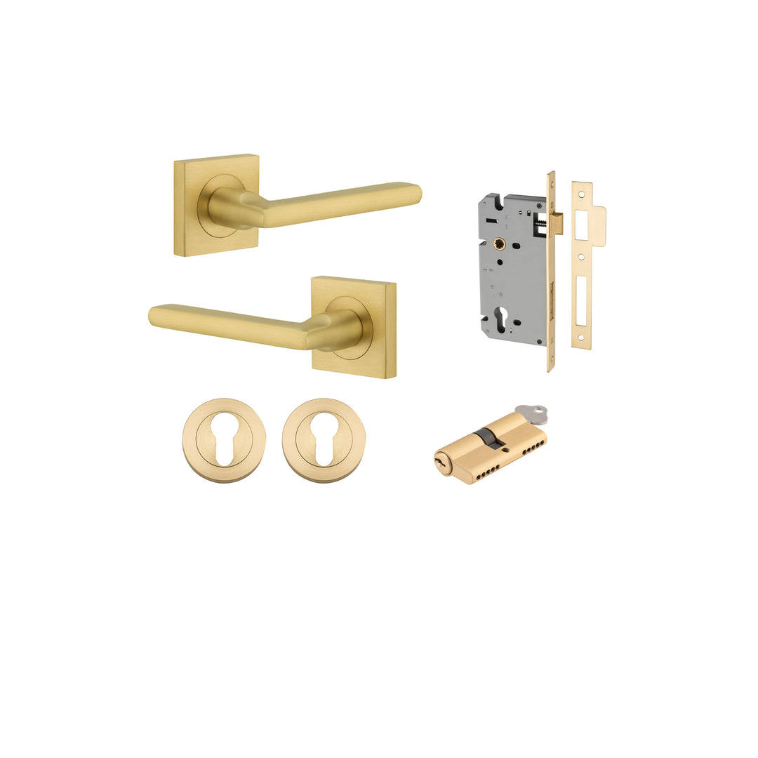 Baltimore Lever - Square Rose Entrance Kit with Separate High Security Lock Brushed Gold PVD