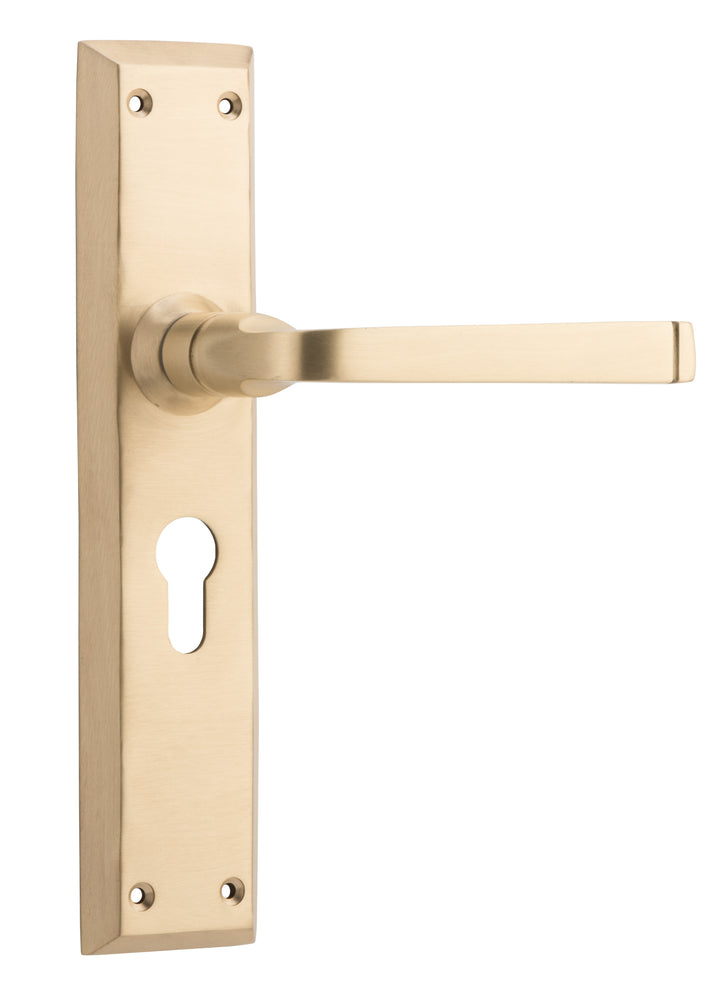 Door Lever Menton Euro Pair Unlacquered Satin Brass H225xW50xP75mm