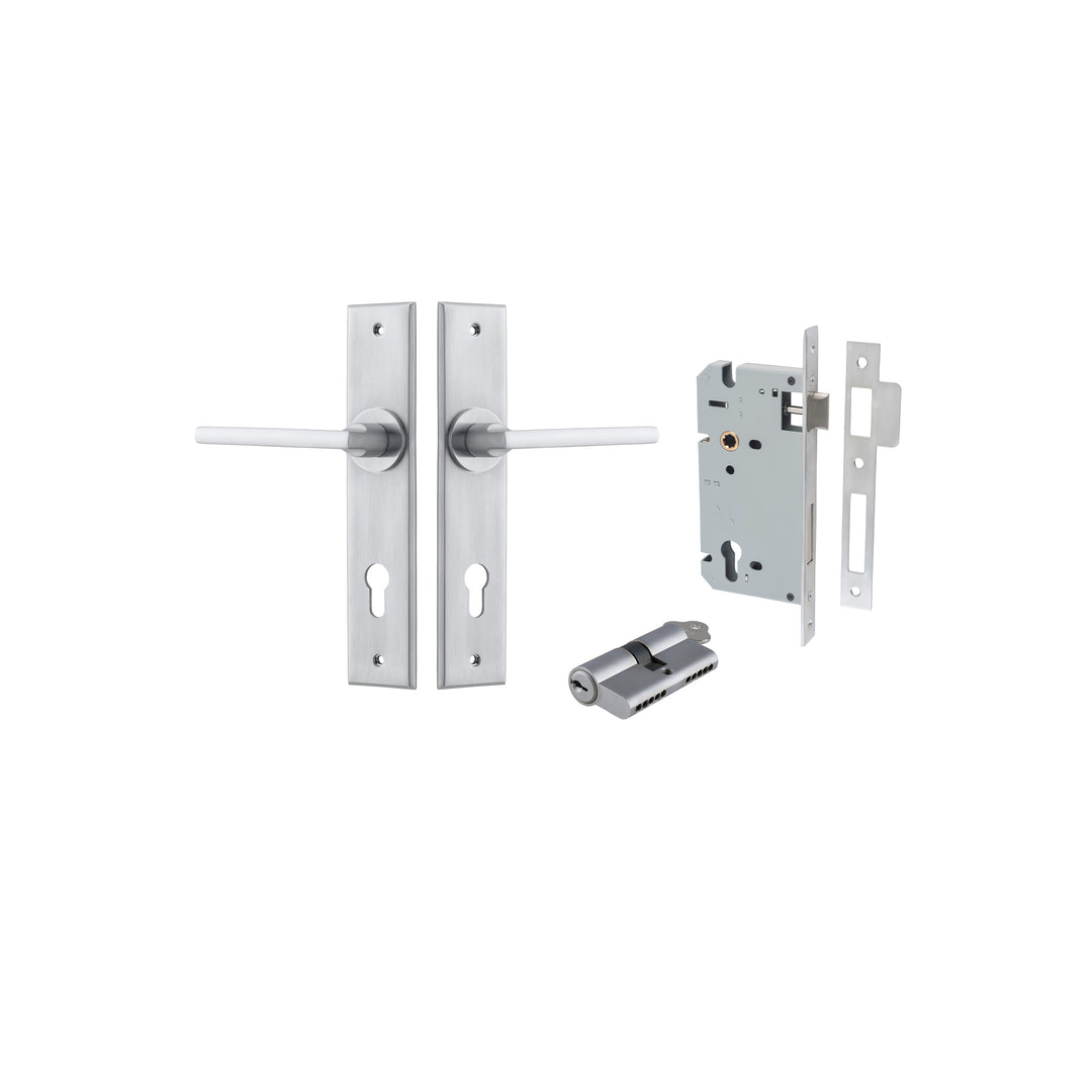 Baltimore Lever - Chamfered Backplate Entrance Kit with High Security Lock Brushed Chrome