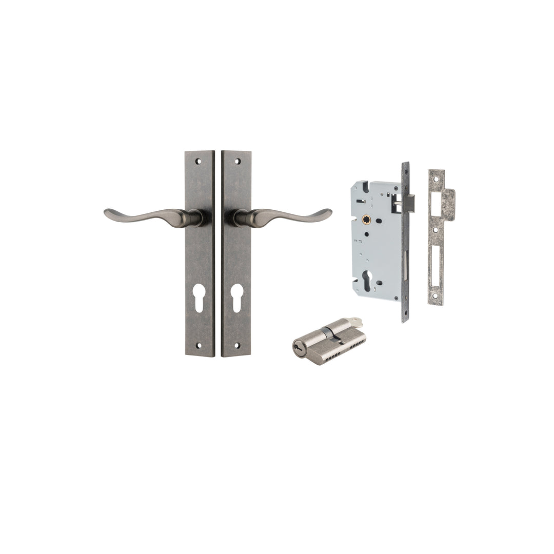 Stirling Lever - Rectangular Backplate Entrance Kit with High Security Lock Distressed Nickel