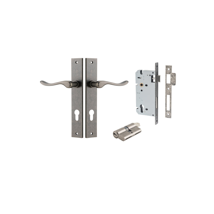 Stirling Lever - Rectangular Backplate Entrance Kit with High Security Lock Distressed Nickel