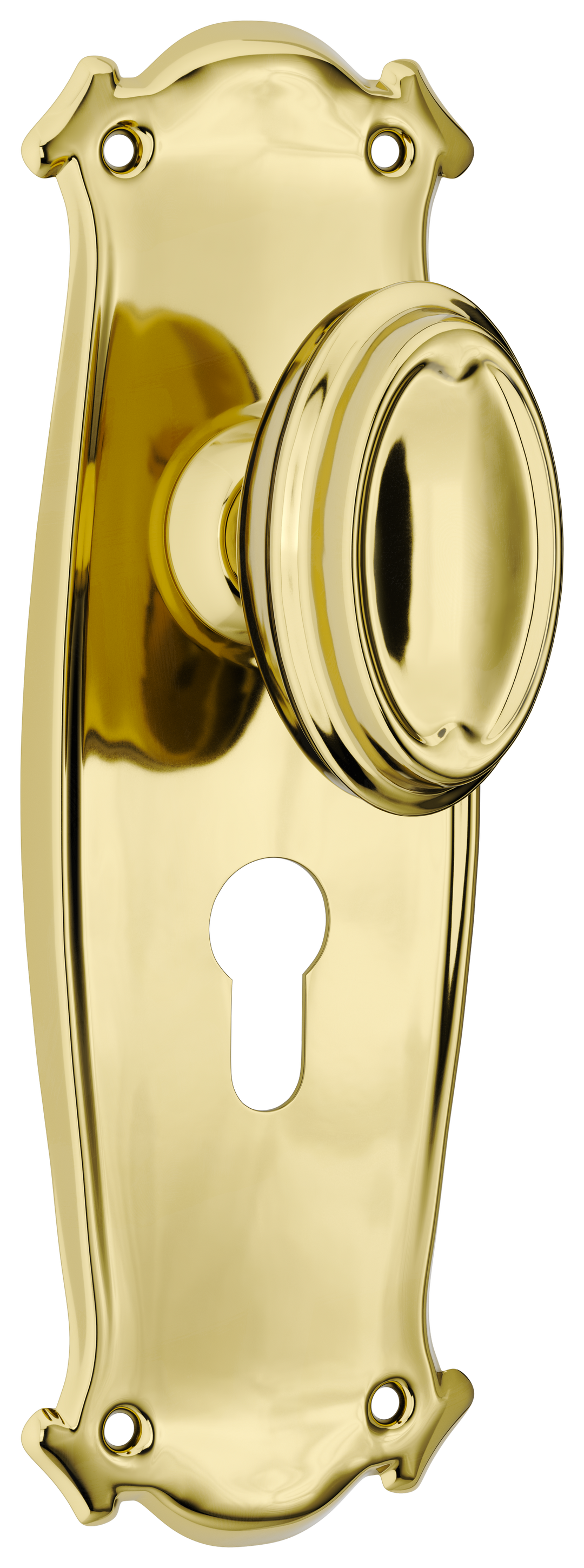 Door Knob Bungalow Euro Pair Polished Brass H197xW68xP60mm