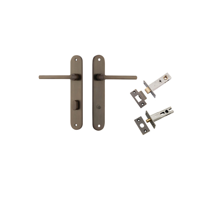 Baltimore Lever - Oval Backplate Privacy Kit with Privacy Turn Signature Brass