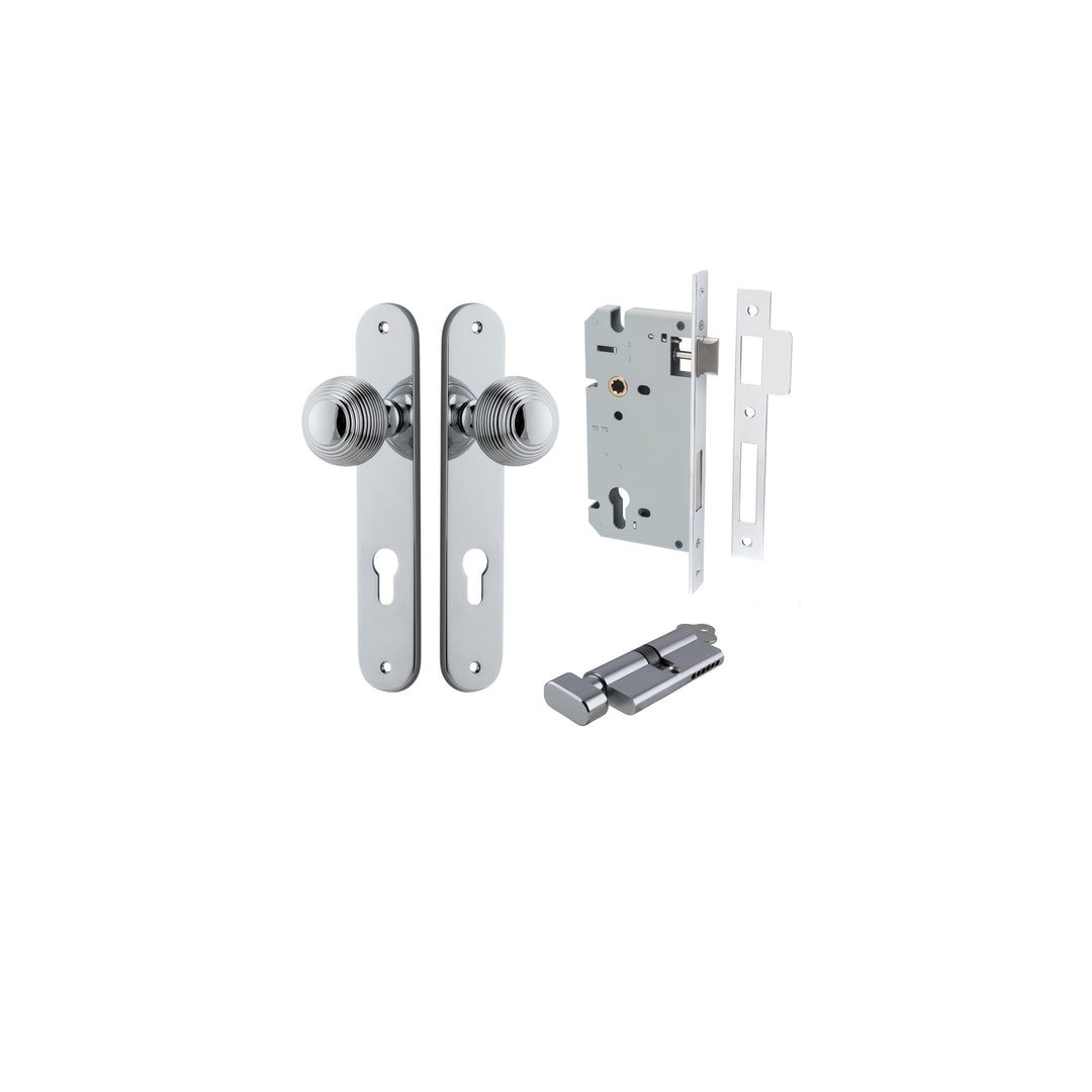Guildford Knob - Oval Backplate Entrance Kit with High Security Lock Polished Chrome