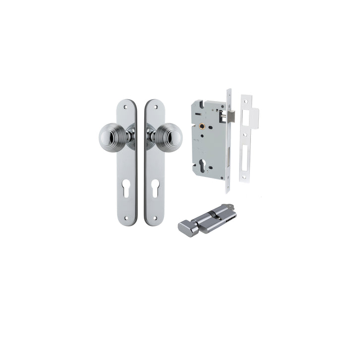 Guildford Knob - Oval Backplate Entrance Kit with High Security Lock Polished Chrome