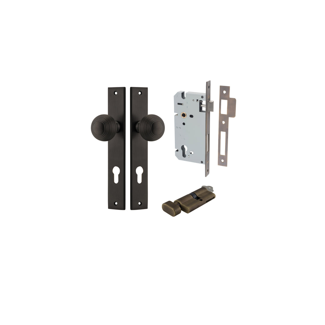 Guildford Knob - Rectangular Backplate Entrance Kit with High Security Lock Signature Brass