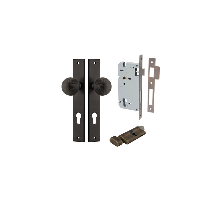 Guildford Knob - Rectangular Backplate Entrance Kit with High Security Lock Signature Brass