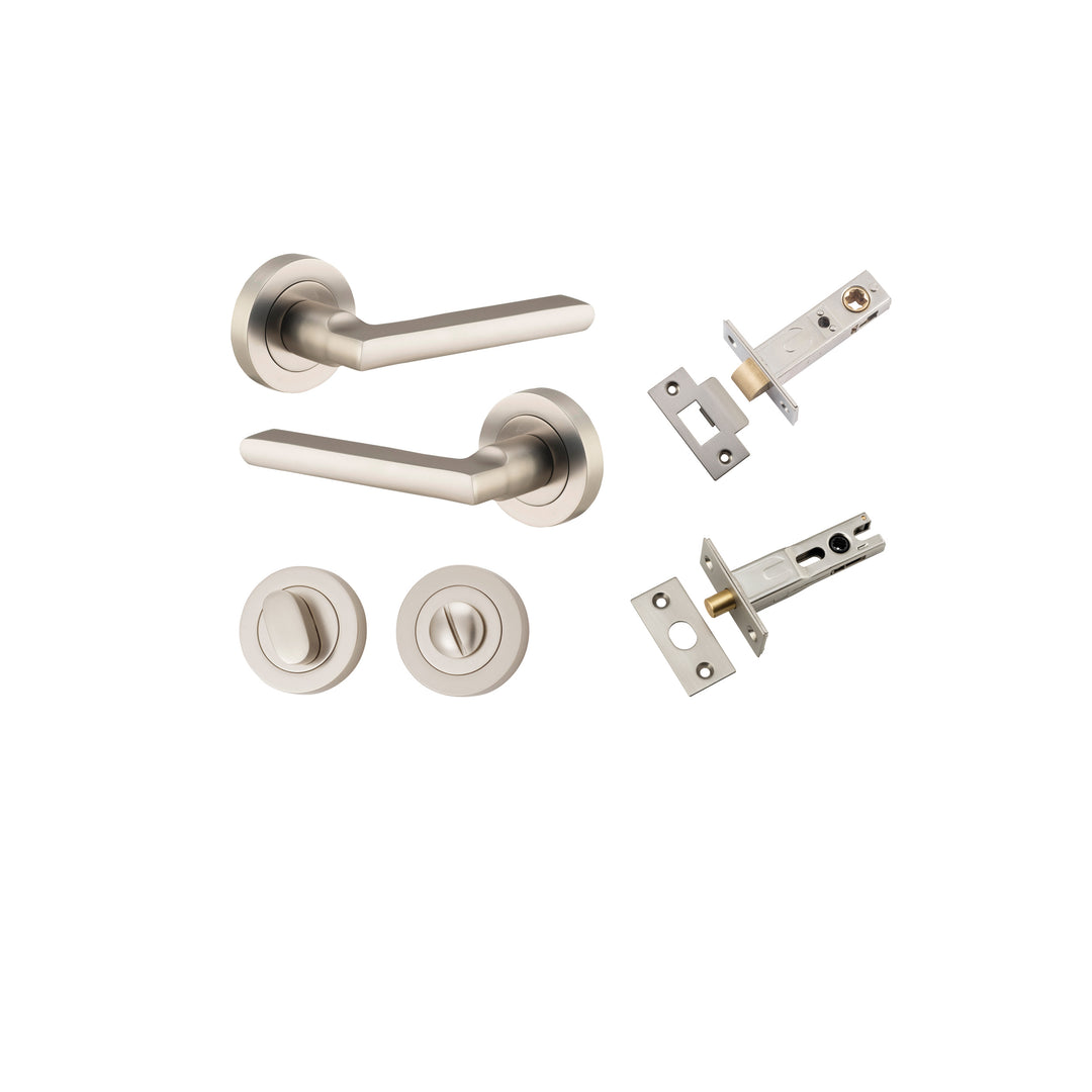 Baltimore Lever - Round Rose Privacy Kit with Separate Privacy Turn Satin Nickel