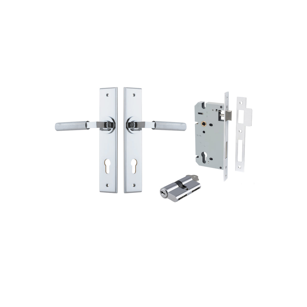 Brunswick Lever - Chamfered Backplate Entrance Kit with High Security Lock Polished Chrome