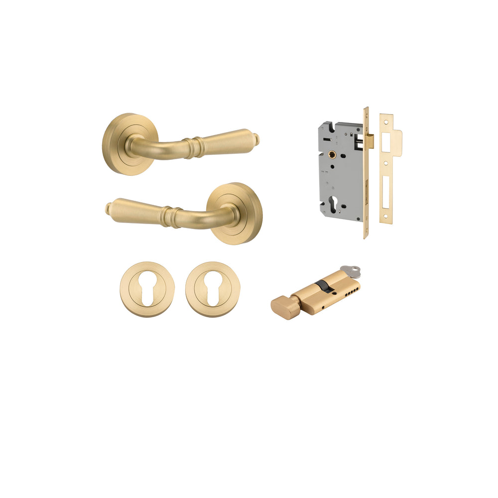 Sarlat Lever - Round Rose Entrance Kit with Separate High Security Lock Brushed Gold PVD