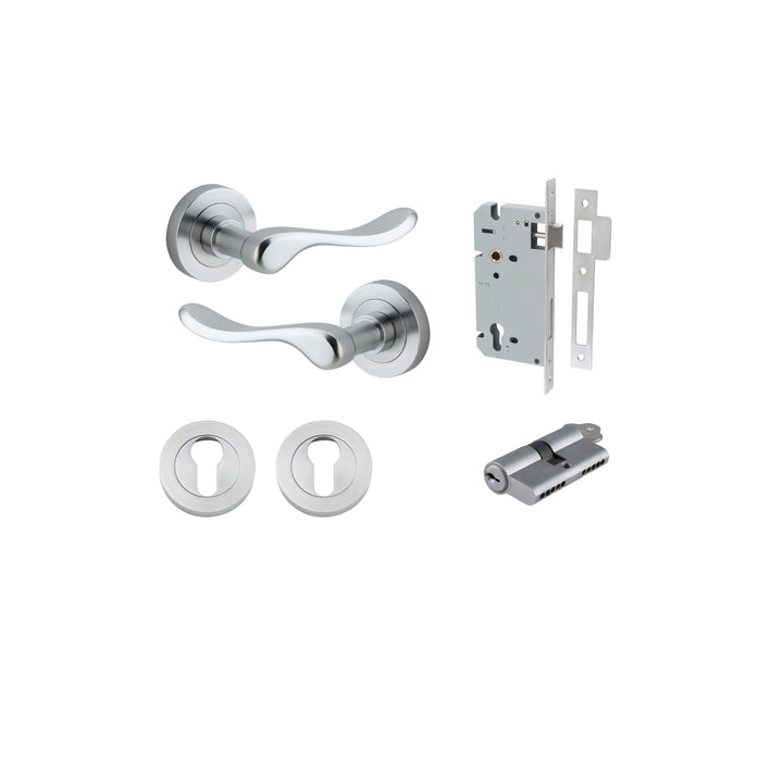 Stirling Lever - Round Rose Entrance Kit with Separate High Security Lock Brushed Chrome