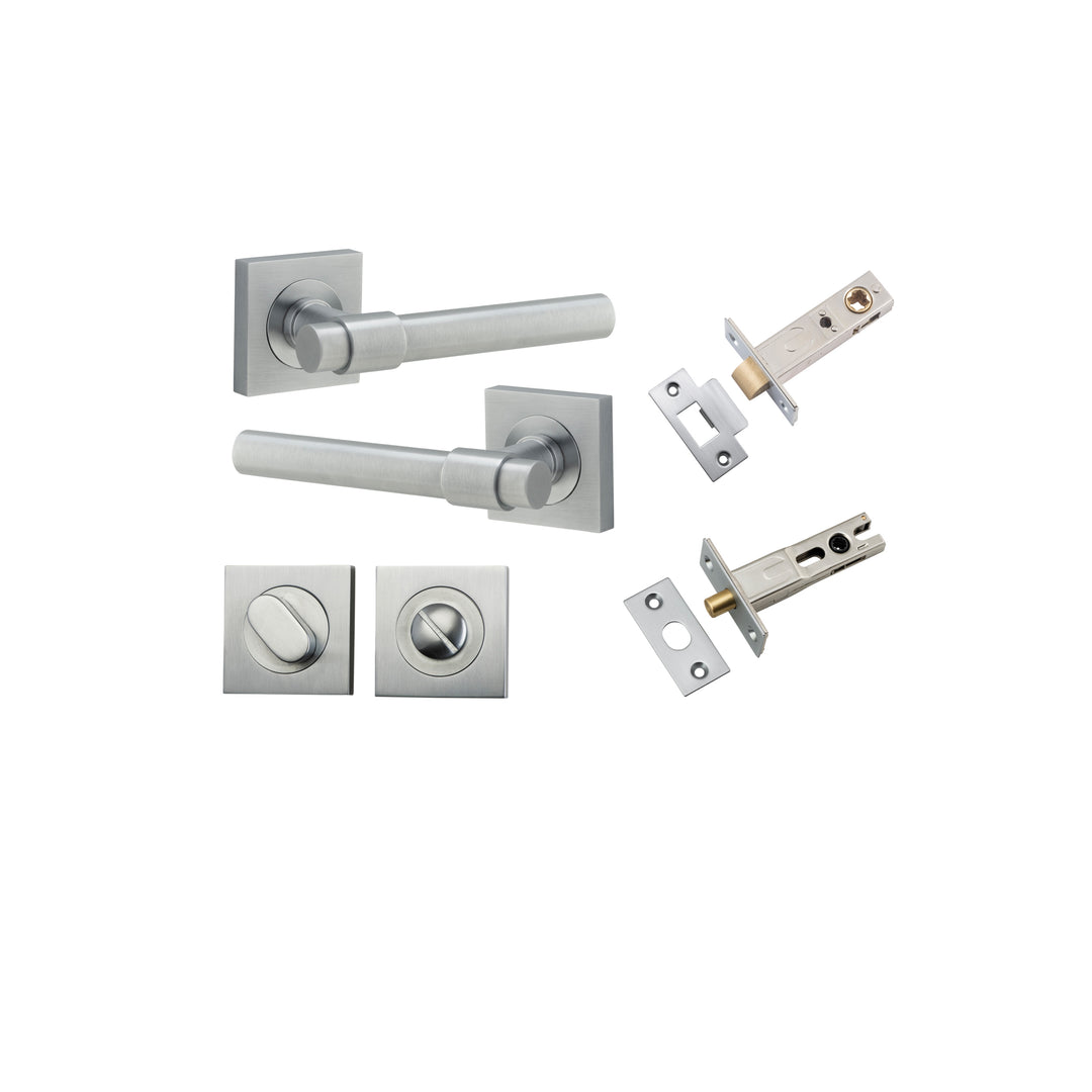 Helsinki Lever - Square Rose Privacy Kit with Separate Privacy Turn Brushed Chrome