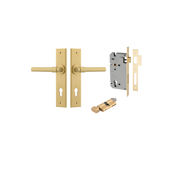 Helsinki Lever - Chamfered Backplate Entrance Kit with High Security Lock Brushed Gold PVD