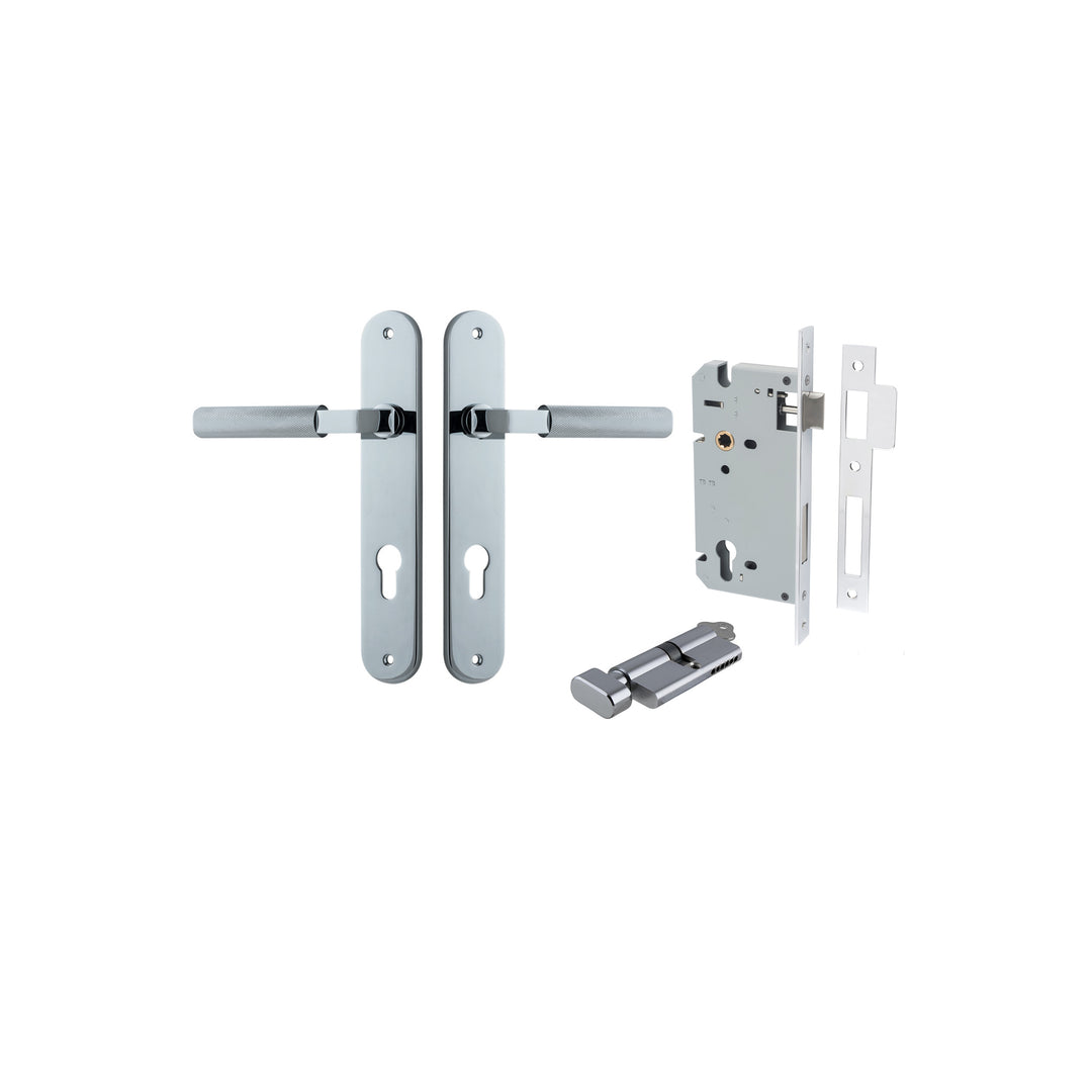 Brunswick Lever - Oval Backplate Entrance Kit with High Security Lock Polished Chrome