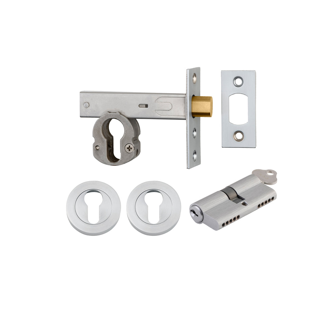 Euro Mortice Deadbolt Kit - 60mm Backset with Round Euro Escutcheon Key/Key Brushed Chrome