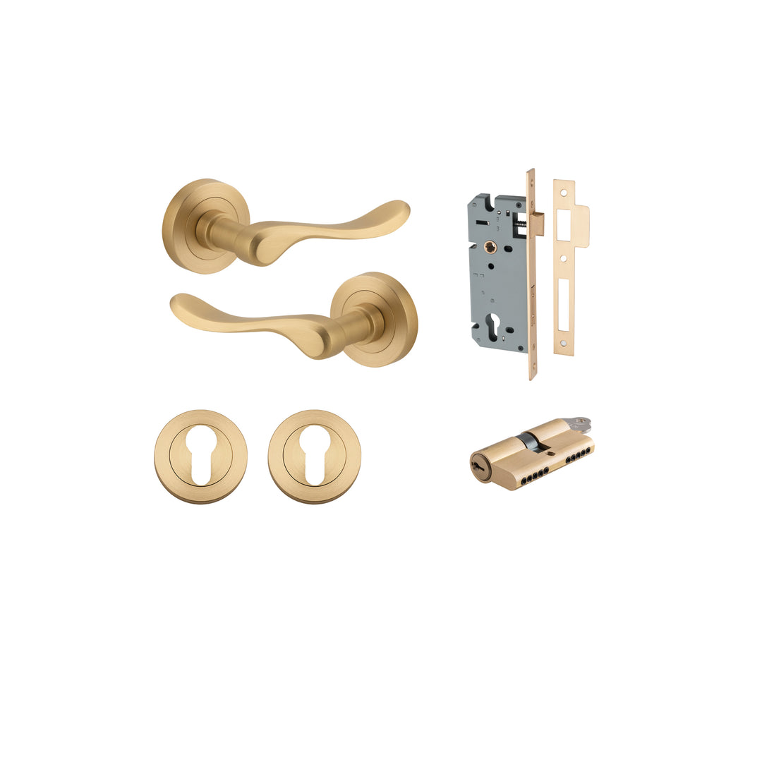 Stirling Lever - Round Rose Entrance Kit with Separate High Security Lock Brushed Brass