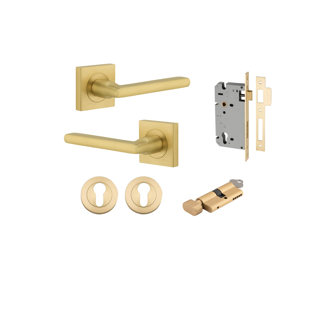 Baltimore Lever - Square Rose Entrance Kit with Separate High Security Lock Brushed Gold PVD