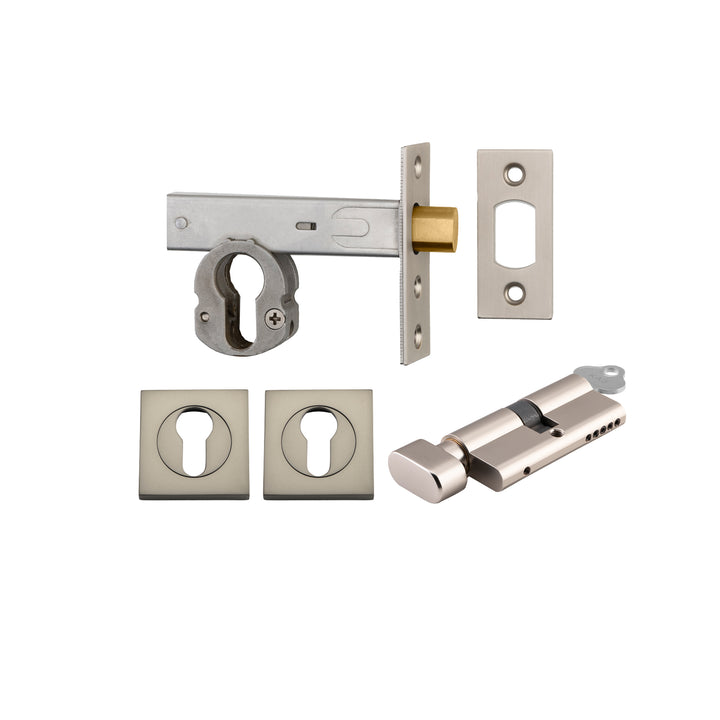 Euro Mortice Deadbolt Kit - 60mm Backset with Square Euro Escutcheon Key/Thumb Satin Nickel