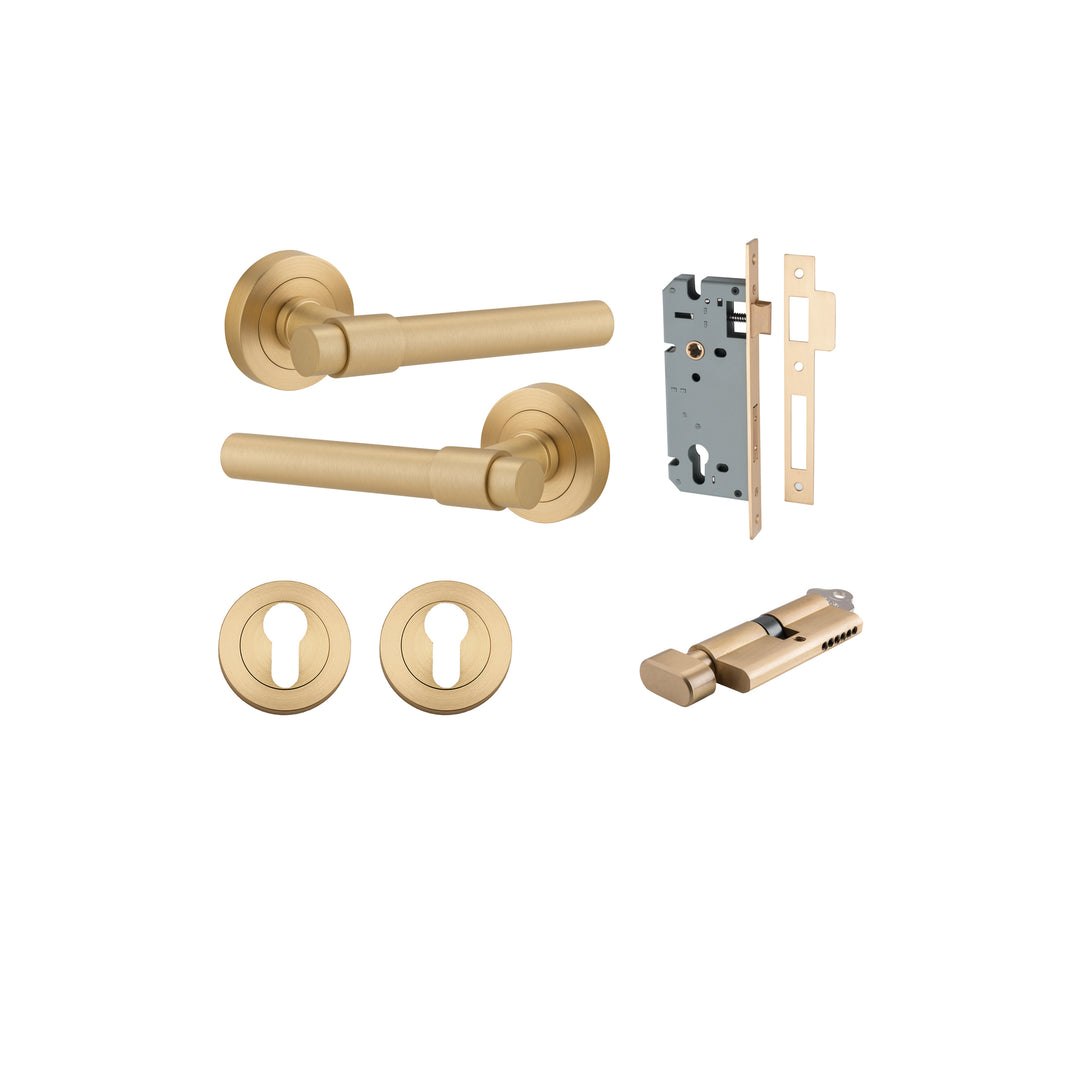 Helsinki Lever - Round Rose Entrance Kit with Separate High Security Lock Brushed Brass