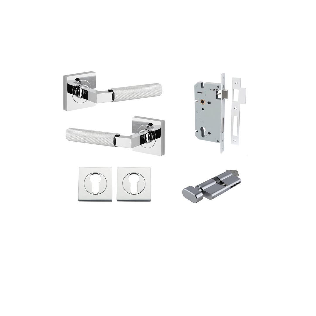 Brunswick Lever - Square Rose Entrance Kit with High Security Lock Polished Chrome